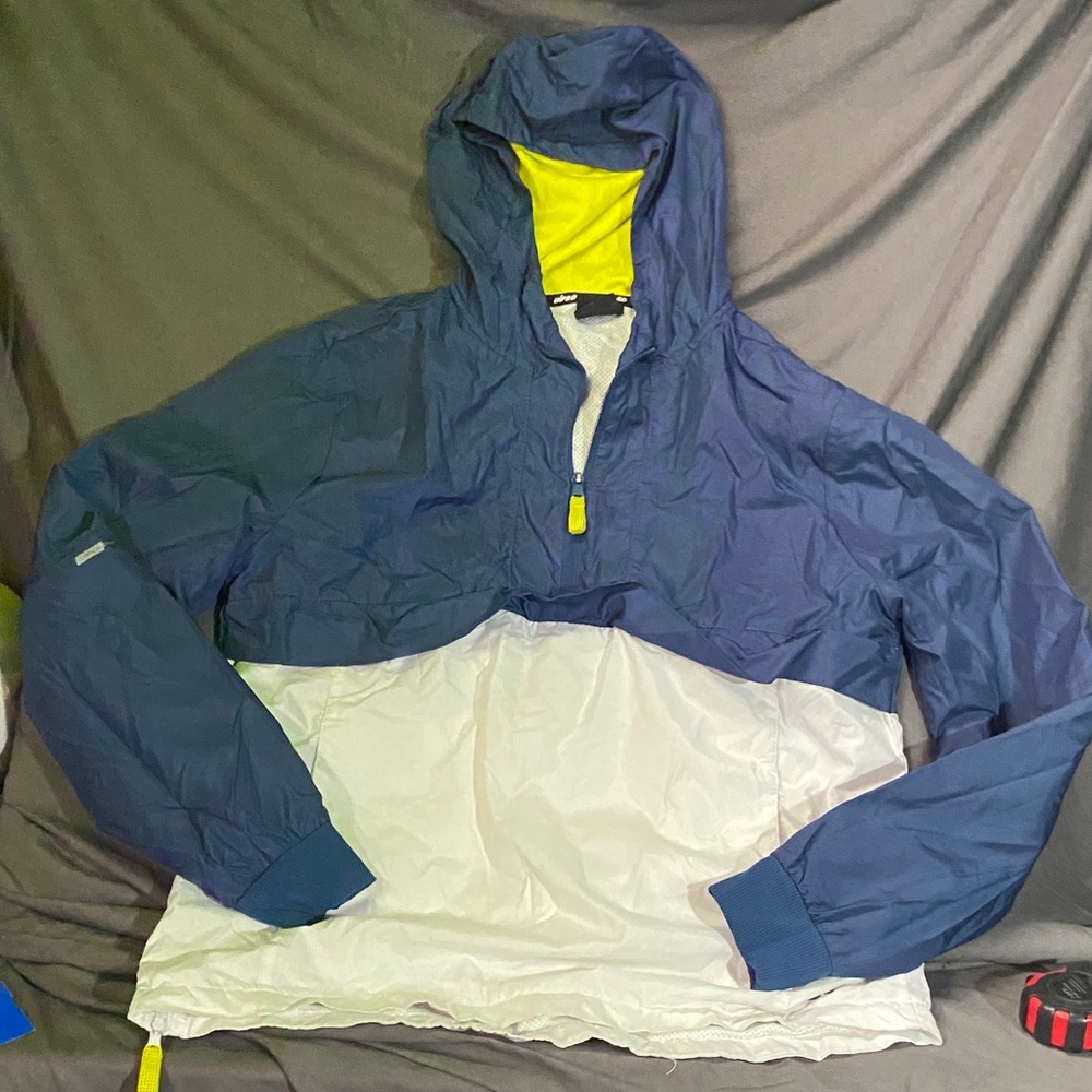 Navy and White Windbreaker Jacket with Yellow Accents